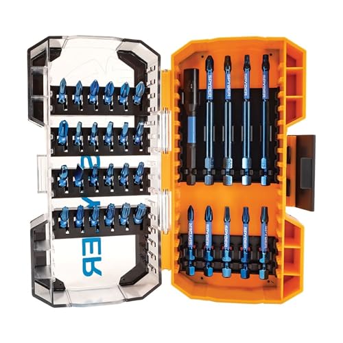 Spyder 34-Piece Screwdriver and Impact Driver Bit Kit Mach-Blue Plating IMPACTive Alloy Tool Steel Torsion Zones