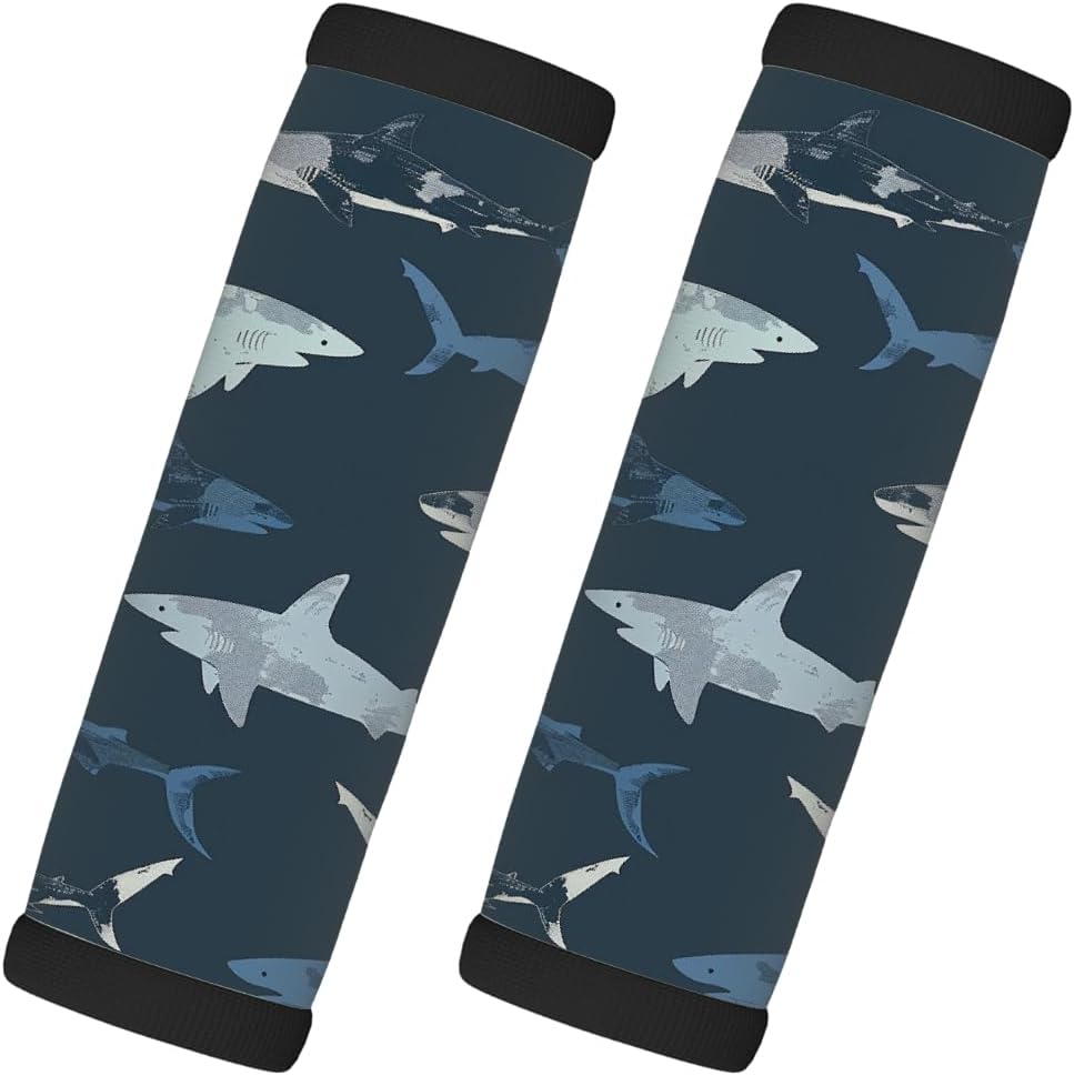 Neoprene Luggage Handle Wrap 2 Pack,Sea Sharks Pattern Luggage Wraps for Suitcase Identifier for Easy Grip