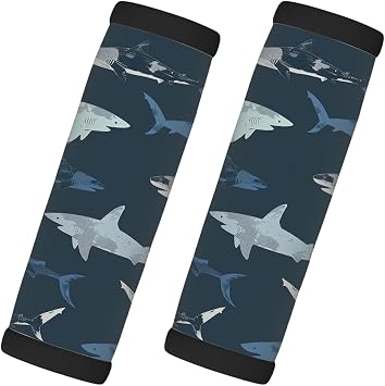 Neoprene Luggage Handle Wrap 2 Pack,Sea Sharks Pattern Luggage Wraps for Suitcase Identifier for Easy Grip