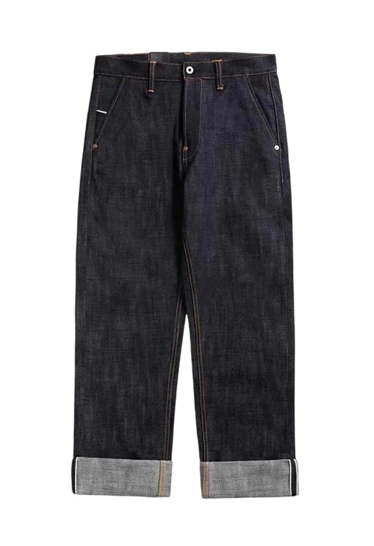 Mens Denim Jeans Loose Straight Fit Heavyweight Denim Pants for Casual Wear