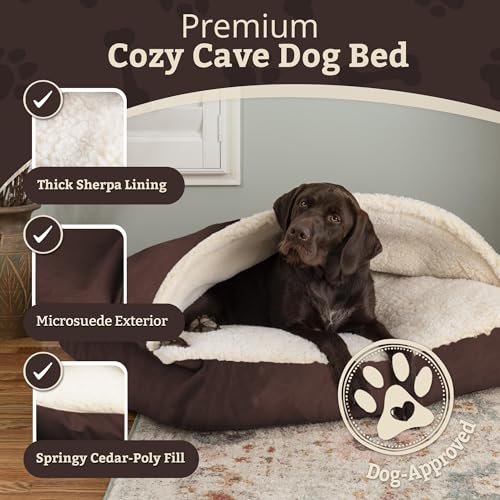 Image of Snoozer Rectangle Cozy Cave Dog Bed, Hooded Dog Bed, Hot Fudge (XL)