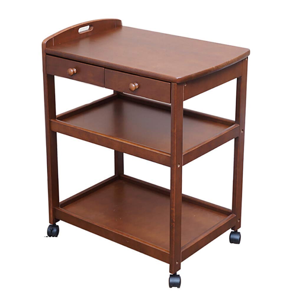 MFRELMNZG Wooden Serving Cart with Drawer and Lockable Wheels 3 Tier Dining Trolley for Kitchen Hotel Restaurant and Nursing Home