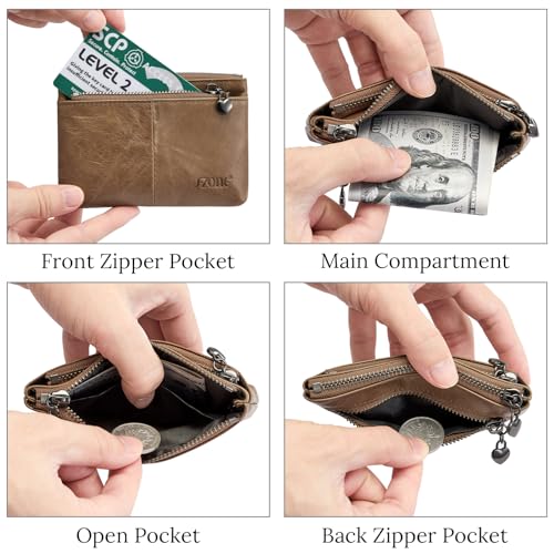 Image of S-ZONE Genuine Leather Coin Purse Women Small Change Wallet Pouch Card Holder with Keychain Gift Box