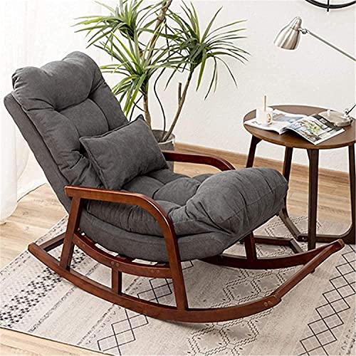 Image of CRAFTCITY Sheesham Wood Elegant Rocking Chair with Pillow and Matching Foot Stool /Living Room Chair /Rose Wood Rocking Chair /Single Seater Sofa with Footrest,Pre-Assembled (Dark Grey 1)