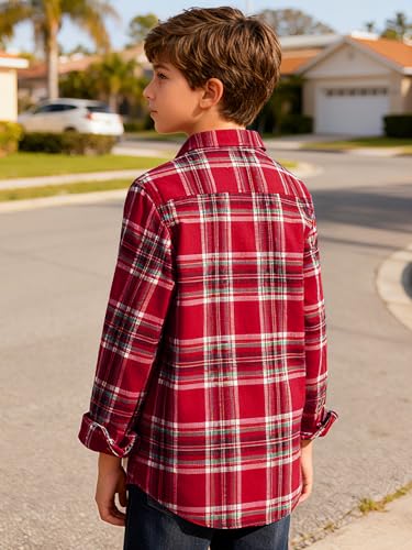 Image of Yoimira Boys Flannel Shirts Kids Long Sleeve Plaid Tops Casual Button Down Shirt Western Plaid Jacket