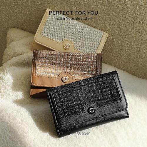 Star Tok Women's Clutch Wallet, PU Leather Woven Print Credit Card Holder, Tri-fold Zipper Coin Purse with ID Window (Beige)2