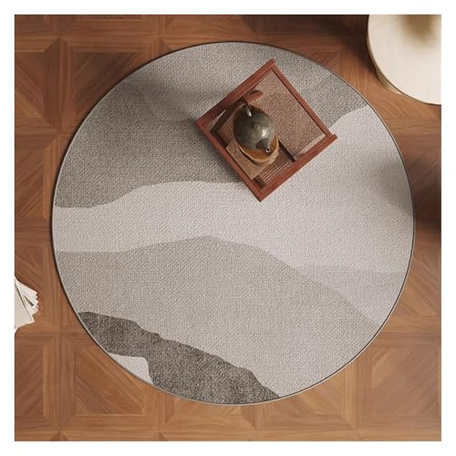のレトロな円形カーペット、リビングルームの円形ベルベット滑り止めマット、ファミリーソファ、コーヒーテーブル、勉強用ブランケット(Mountain Half-Gray,60*60)