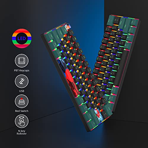 Image of 60 Percent Gaming Keyboard Mechanical with Linear Red Switch, 60% Wired Ultra-Compact Mini Keyboard Rainbow with PBT Keycaps for Ps4 /Ps5 /Xbox(61 Green)