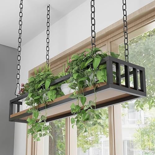 Étagère suspendue en bois avec chaînes pour pot de fleurs et maison