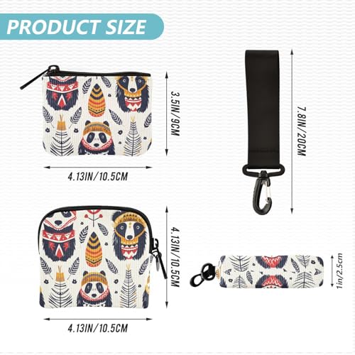 Indian Panda Cartoon Women's Dual Wallets Business Card Cases Slim Portable Business Card Case Money Organizer with Wristlet Strap for Ladies 2 Pcs4