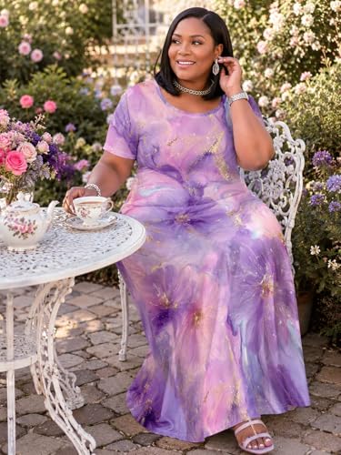 Image of SUZONANA Plus Size Dresses for Women Summer Casual Maxi Dress Short Sleeve Loose Vacation Dress
