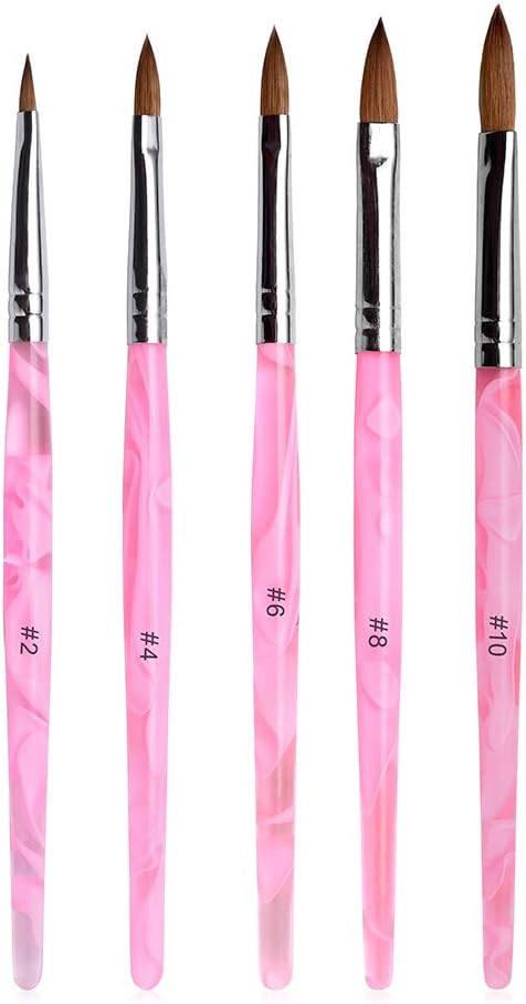 Rolabling 5pcs/set 2#/4#/6#/8#/10# Kolinsky Sable Brush Acrylic Nail Art Builder Brush Nail Art Painting Brush (Set-1)