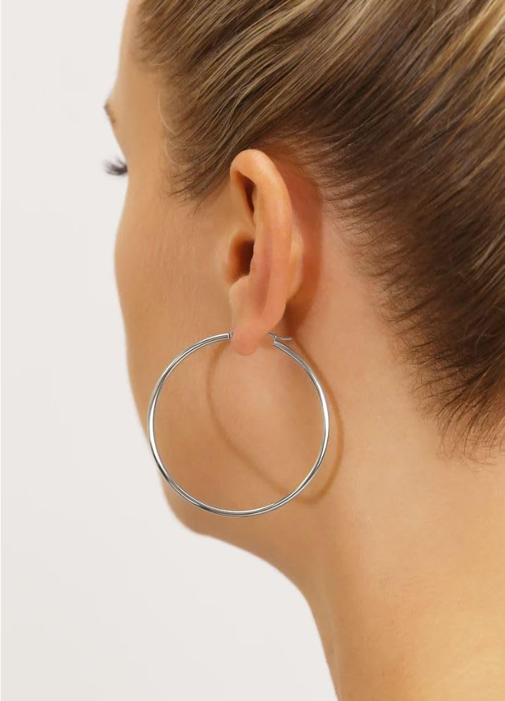 Image of 14k White Gold Classic Round Hoop Earrings