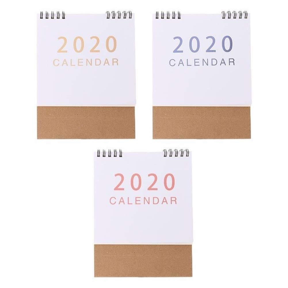 YUQI 3 PCS Simple Papier de Bureau Permanent 2020 Double Bobine Calendrier Mémo horaire Quotidien Tableau planificateur annuel Agenda Bureau Organisateur (Taille : M)