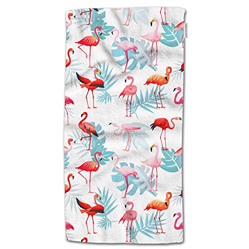 Hgod Designs Flamingo Hand Towels,Tropical Pink Flamingos And Exotic Bird With Palm Leaves 100% Cotton Soft Bath Hand Towels For Bathroom Kitchen Hotel Spa Hand Towels 15"X30" #TOP23