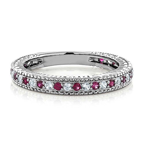 Gem Stone King 925 Sterling Silver Red Created Ruby and White Created Sapphire Women Wedding Band Ring (0.48 Cttw, Available 5,6,7,8,9)3