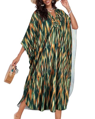 Image of Kaftan Dresses for Women V Neck Caftans Batwing Sleeve Beach Cover Ups | JILUVIN Plus Size Long Floral Print Dress, Loose Fit Maxi Casual Moomoo, Lounge House Mumu Nightgown Summer Vocation 2026