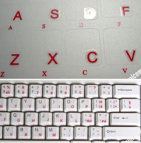 Stickers teclado italiano letras rojas fondo transparente miniatura 3