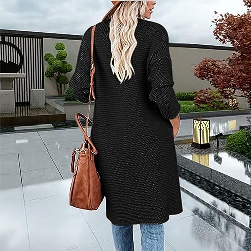 Image of Women's Autumn and Winter Jacket Long Sleeve Coat Solid Color Knitted Open Front Jacket Coats for Women Trendy