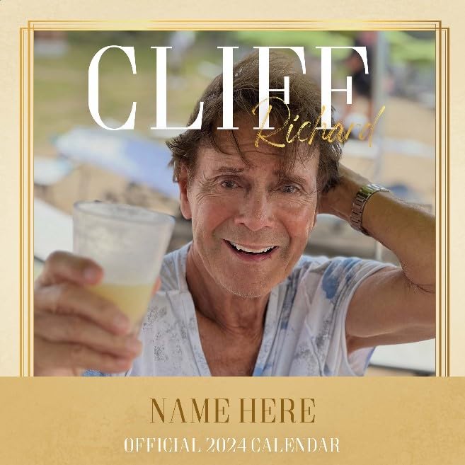 2024 Personalised Calendar, Cliff Richard Personalise Any Name, Wiro Bound, Official Cliff Richard Product, Dimensions: 297 x 297 mm