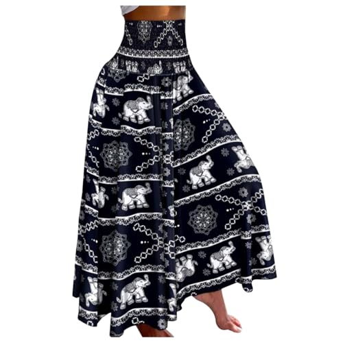 lozssnigzi Pantalon Ete Femme Décontractée Longue Léger Large Pantalons Boheme Ample Taille Elastique Jupe Culotte avec Poches Été Fluide Chic Pantalon
