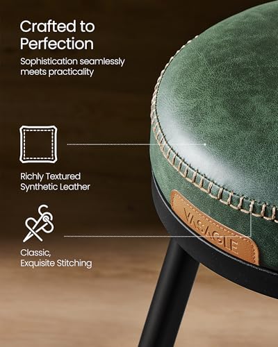 Image of VASAGLE EKHO Collection - Bar Stools Set of 2, Swivel Bar Height Bar Stools with Back, Synthetic Leather with Stitching, Mid-Century Modern, 30-Inch Tall Barstools, Forest Green ULBC889C01V2