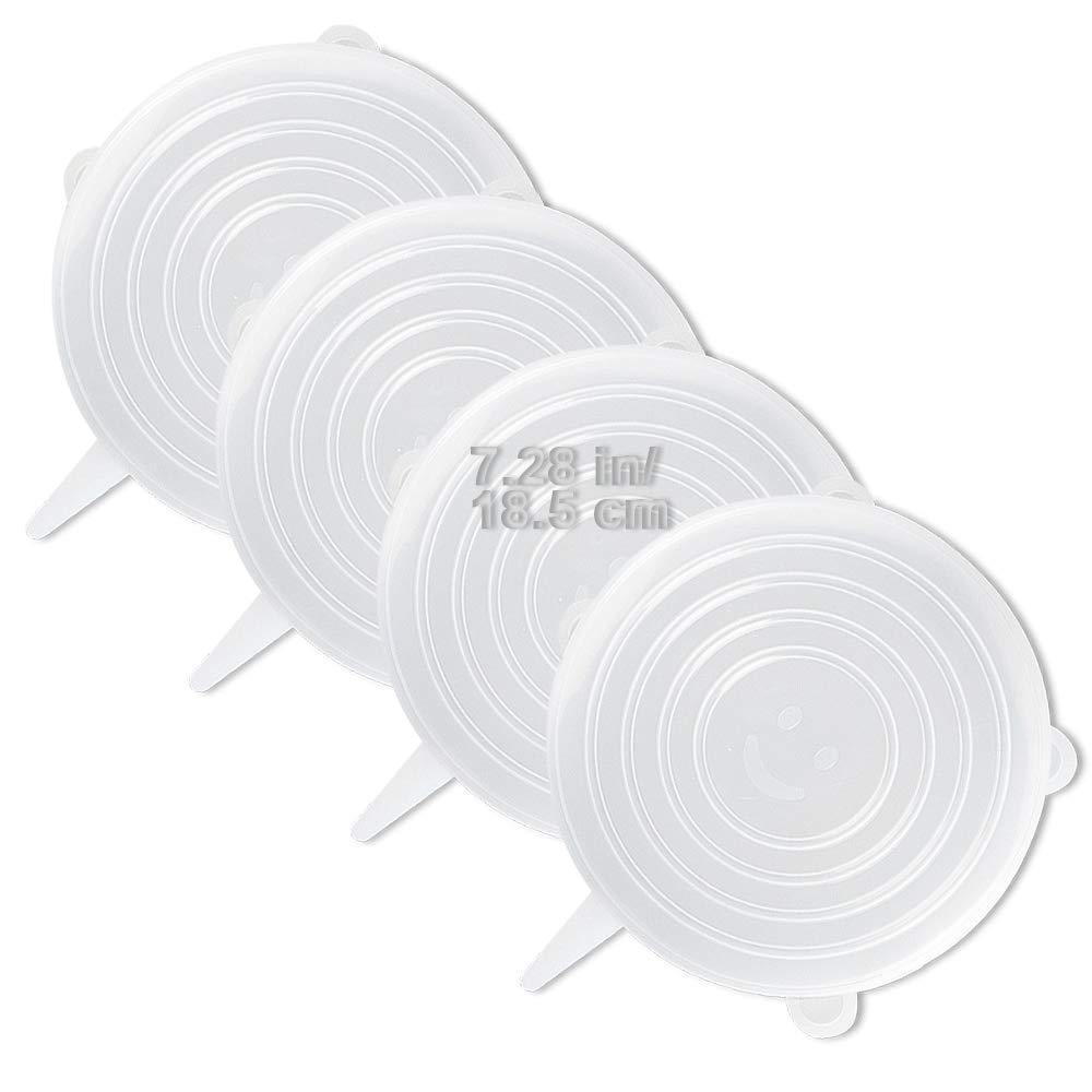 LELE LIFE 4 Pack Same Size Silicone Stretch Lids, Thicker Reusable Sturdy Silicone Container Cover, Expandable Food Storage Covers, Dishwasher and