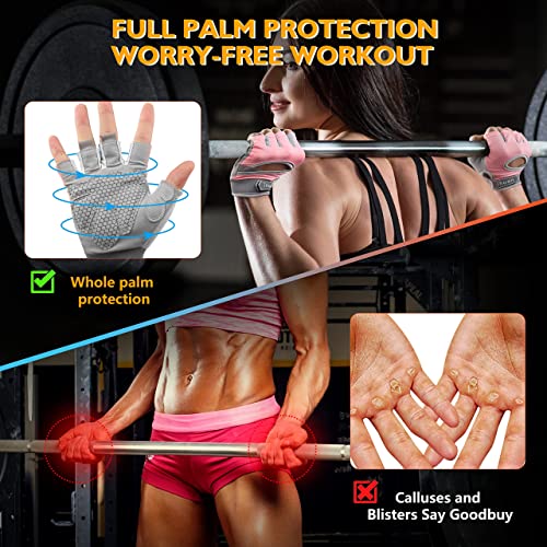 Ihuan New Breathable Workout Gloves - No More Sweaty And Full Palm Protection For Men And Women Gym Exercise, Fitness, Weightlifting, Pull-Ups, Deadlifting, Rowing (Pink, M) #TOP2