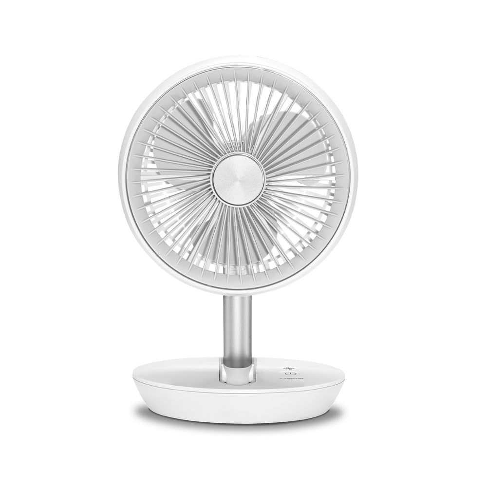 TROTEC TVE 2 W mini ventilatore da tavolo a batteria, 25 W, bianco | 2 velocità, rotazione 360°, compatto per ufficio, camera da letto, campeggio, viaggio e casa