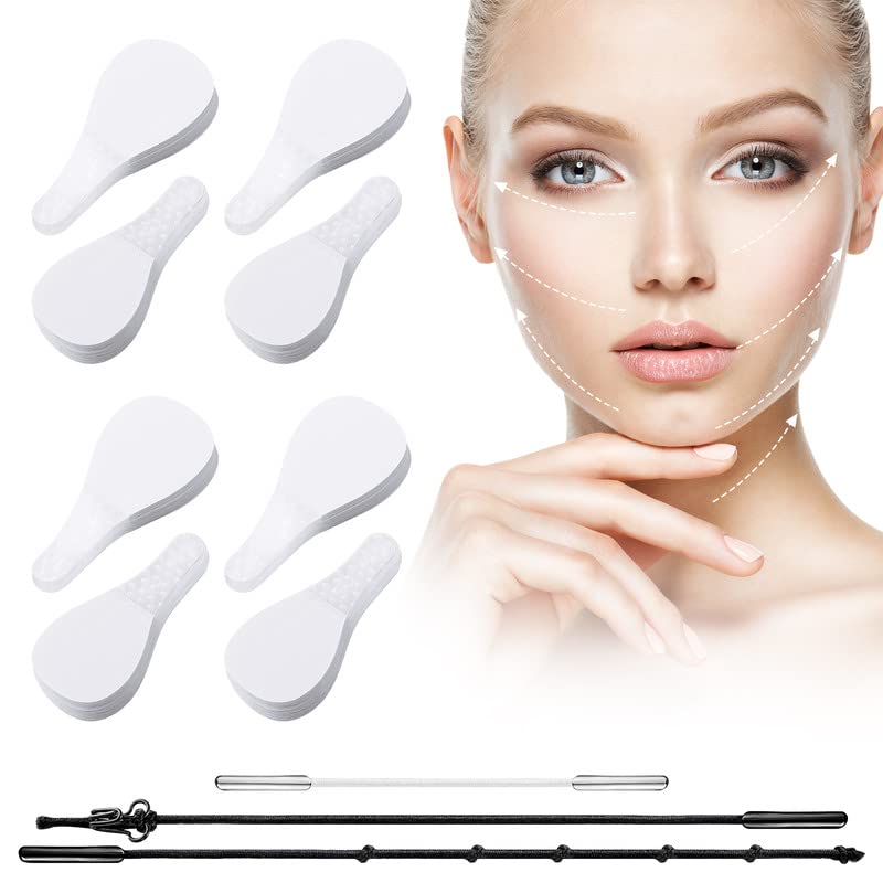 Maitys 160 Pieces Face Lift Tapes with 12 Pieces Lifting Ropes, Double Chin Tape Invisible Face Tape Face Lifting Sticker Skin Lifting Patch for Women Ladies Neck Face Skin Care Beauty Salons