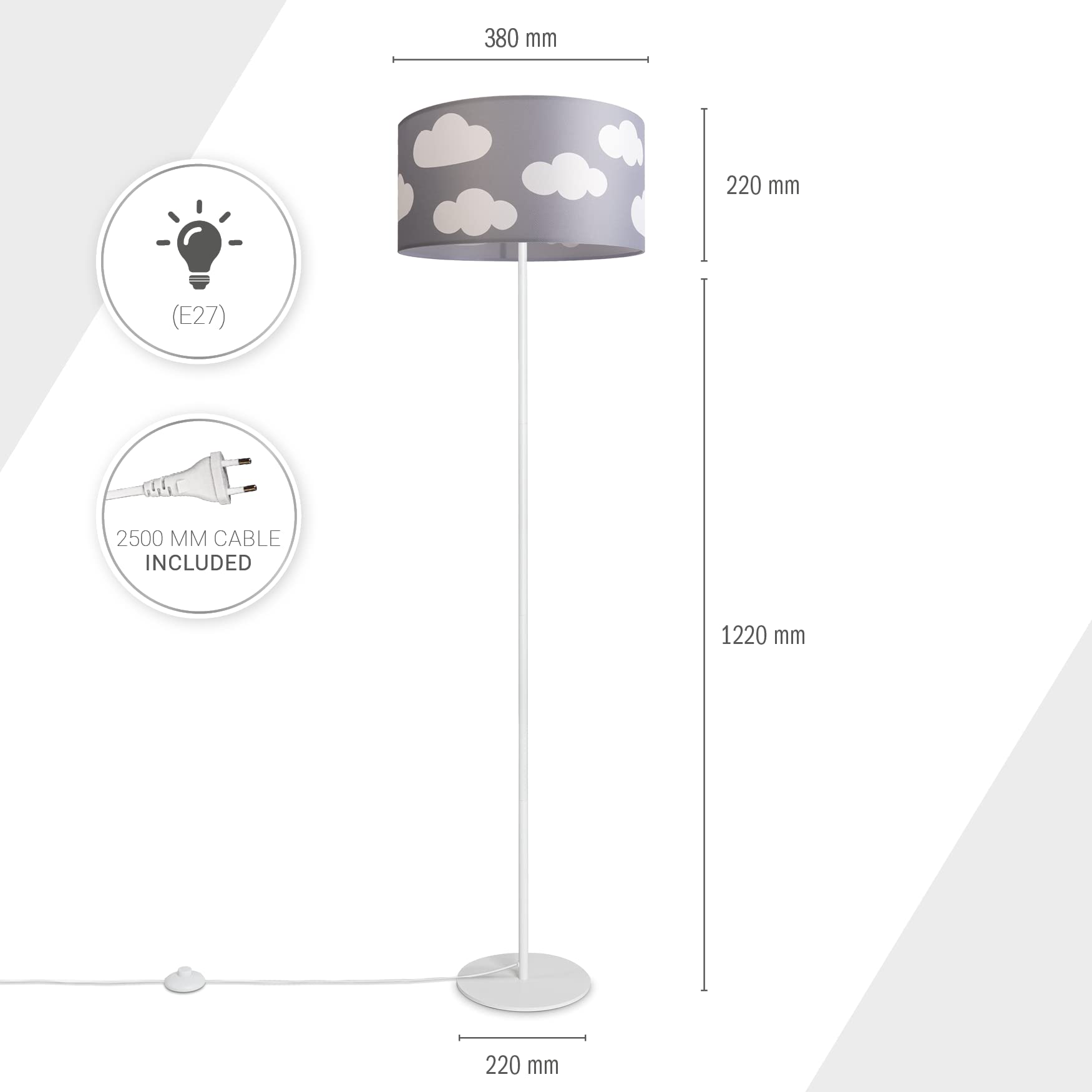 Paco Home Luminaria Pie Niños Lectura Habitación Infantil Lámpara Pantalla Tela Redonda Estrellas Luna Bebé E27