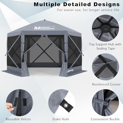 Image of MASTERCANOPY 12x12FT Pop Up Gazebo Screen Tent - Instant Screen House with Netting, Quick Set, Outdoor Canopy Shelter with Carry Bag for Camping, Backyard & Patio (Gray)