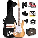 Pyle Set di Chitarra Elettrica per Mancini Dimensione Completa con Amplificatore 5W, Custodia, Plettro, Corde di Ricambio e Cintura, Pack Chitarra per Principianti Stile ST con 22 Tasti, Natural