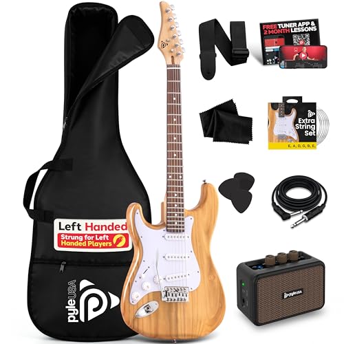 Pyle - Kit de guitarra eléctrica estilo ST de 6 cuerdas, izquierda, natural (izquierda) (PEGKT400NTLFT)