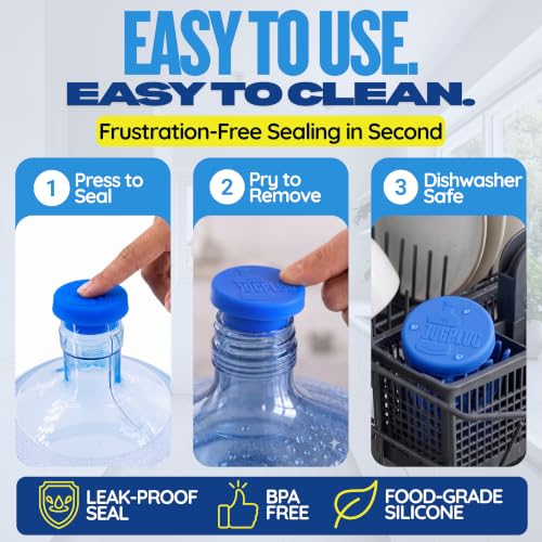 Image of Jug Plug 5 Gallon Water Jug Cap - No Spill, Fits All Standard 3 & 5 Gal Jugs - Reusable Silicone Jug Lid & Caps Replacement, Leak-Proof Water Bottle Cap - 3 Pack
