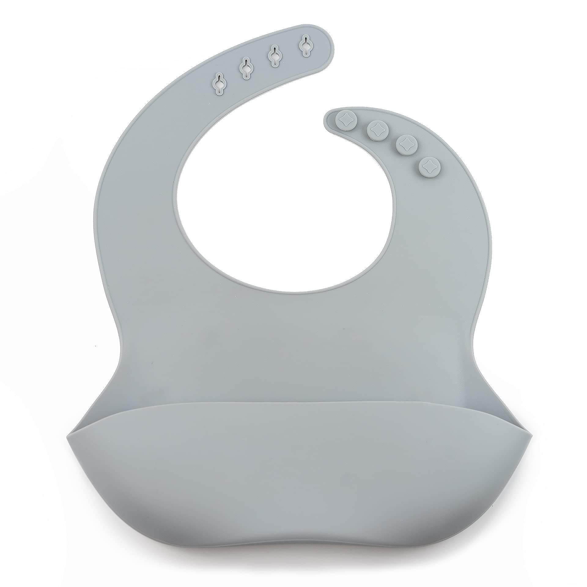 J.Børn Silicone Baby Feeding Bibs | Toddler Soft Silicone Bib | Waterproof Baby Bibs | Easy To Clean Baby Weaning Bib | 4 Adjustable Sizes with Deep Front Pockets For Babies (Cloud)