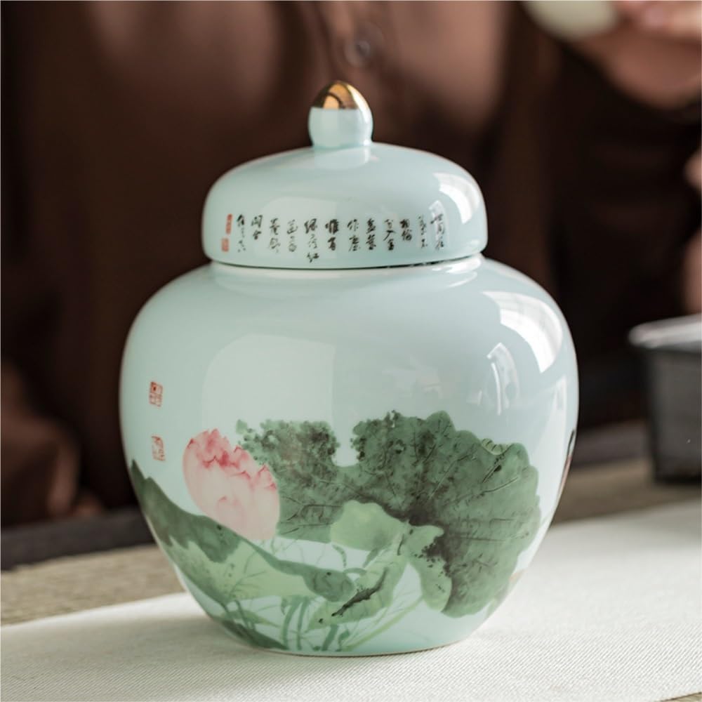 HLTYGWX Słoik na cukier Ceramiczny pojemnik do przechowywania herbaty luzem Jar Sealed Retro Chiński zestaw Podwójne pudełko upominkowe Pojemnik na herbatę