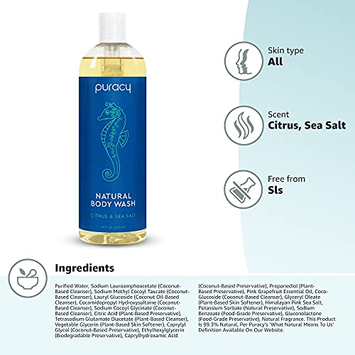 Puracy Pure Physique Wash for Males and Ladies, Citrus & Sea Salt Pores