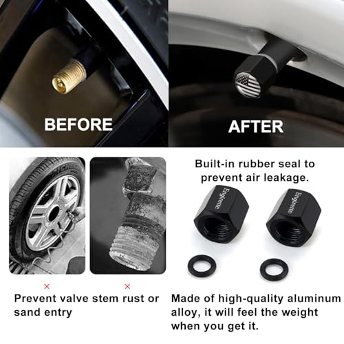 Image of Car Truck Antenna with Tire Valve Caps American Flag Universal Short Replacement for GMC Sierra Chevy Silverado Dodge Ram 1500 2500 3500 Ford F150 F250 F350 Super Duty Raptor Accessories, Chrome