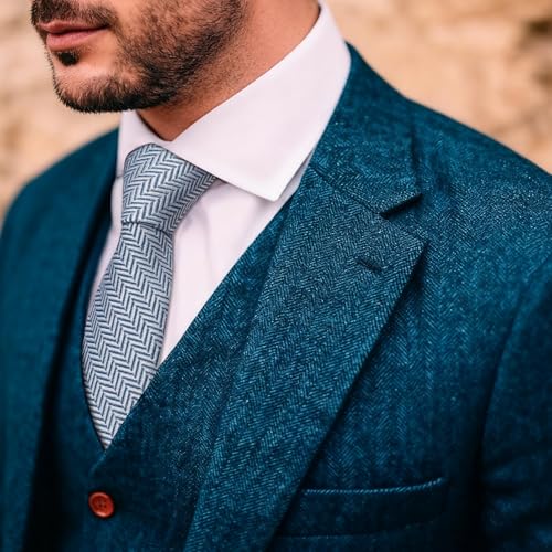 Image of Barry.Wang Skinny Ties for Men Wool Blend Herringbone Necktie with Tie Clip | Tie and Tie Clip Set, Cashmere Wool Stripe, 2.76 x 63 Inches, Extra Long Slim, Wedding Work Party Classic