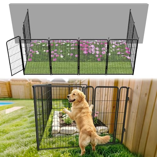 Image of FXW Garden Fence Outdoor for the Yard - 40in(H) x 18.2ft(L) Heavy Duty Metal Animal Barrier for Dog, No Dig Decorative Dog Fence with Fence-to-Wall Anchor (Pack of 4), 8 Panels, Black