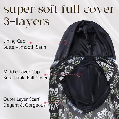 Ababalaya Silky Lined Head Scarf for Women Chemo Headwear Stylish Boho Pre-Tied Turban Headwraps Sleeping Bonnet Cancer Hats2