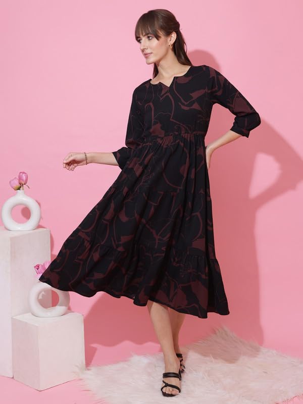 Image of Sheetal Associates Women's Casual 3 /4 Sleeve Crepe Fit and Flare Dress| Comfortable Relaxed Fit Summer Party Dress