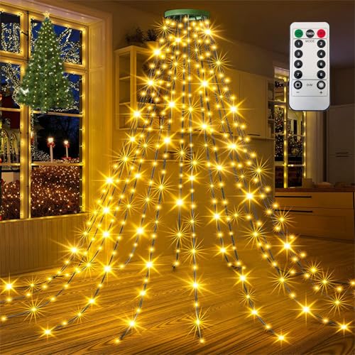 Bizcasa Luci Albero di Natale 1,5 m, 200 LED, Temporizzazione, Impermeabile, Luci dell'albero di Natale con Telecomando, 8 Modalità per Albero di Natale all'interno e all'aperto (Bianco Caldo)