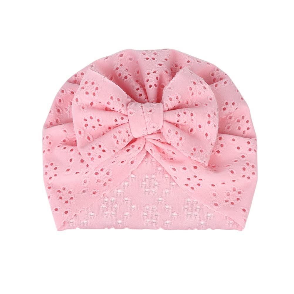 Newborn Baby Turban Hat with Bow, Breathable Cotton Newborn Baby Girls Boys Hospital Hat Headwear Photo Shoot Props Pink