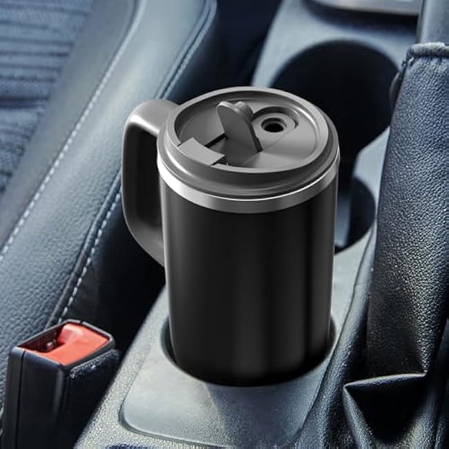 40 oz Insulated Tumbler with Handle, Stainless Steel Straw and silicone sleeves, Leakproof Travel Mug for Water, Iced Tea or Coffee, Insulated Cup Gifts for Women & Men, Black