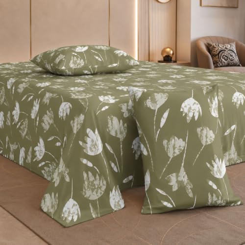 Image of Jaipur Weaves Cotton King Size Bedsheet 108x108 Super King, 100% Pure Cotton Bed Sheet with 2 Pillow Covers, 300 TC Soft Breathable Floral Design Bedding (Mustard Tulips, Super King)