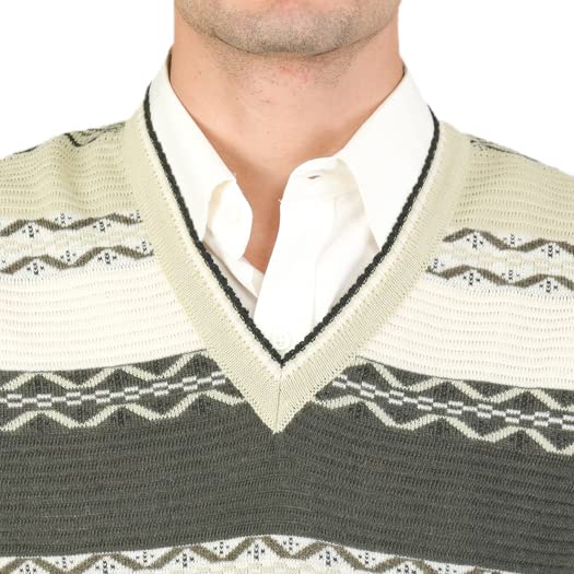 Image of Men Woolen V-Neck Printed Design Sleeveless Pullover Heavy Rainbow Fabric Winter Wear Pure Wool Cardigan Regular Coaty Fully Warm Heavy Pullover Cardigans Free Sizes