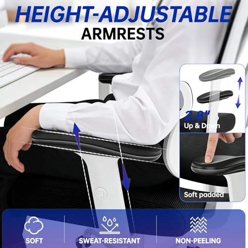 Image of Ergonomic Office Chair, High Back Mesh Computer Chair with Comfortable Adaptive Lumbar Support, Built-in Coat Hanger, SGS Class 4 Gas Lift, Heavy Duty 300lbs for Long Hours Home Office