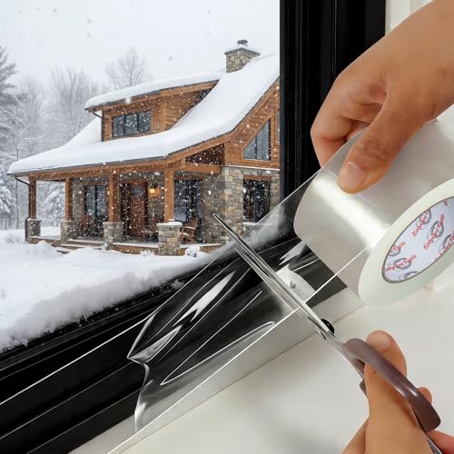 Ealyder Tape 2 Inch x 90 Ft Transparent Window Weather Sealing Tape Clear Window Draft Isolation Sealing Film Tape Window Insulation Surface-Safe for Doors Gap Sealing No Residue Easy to Remove